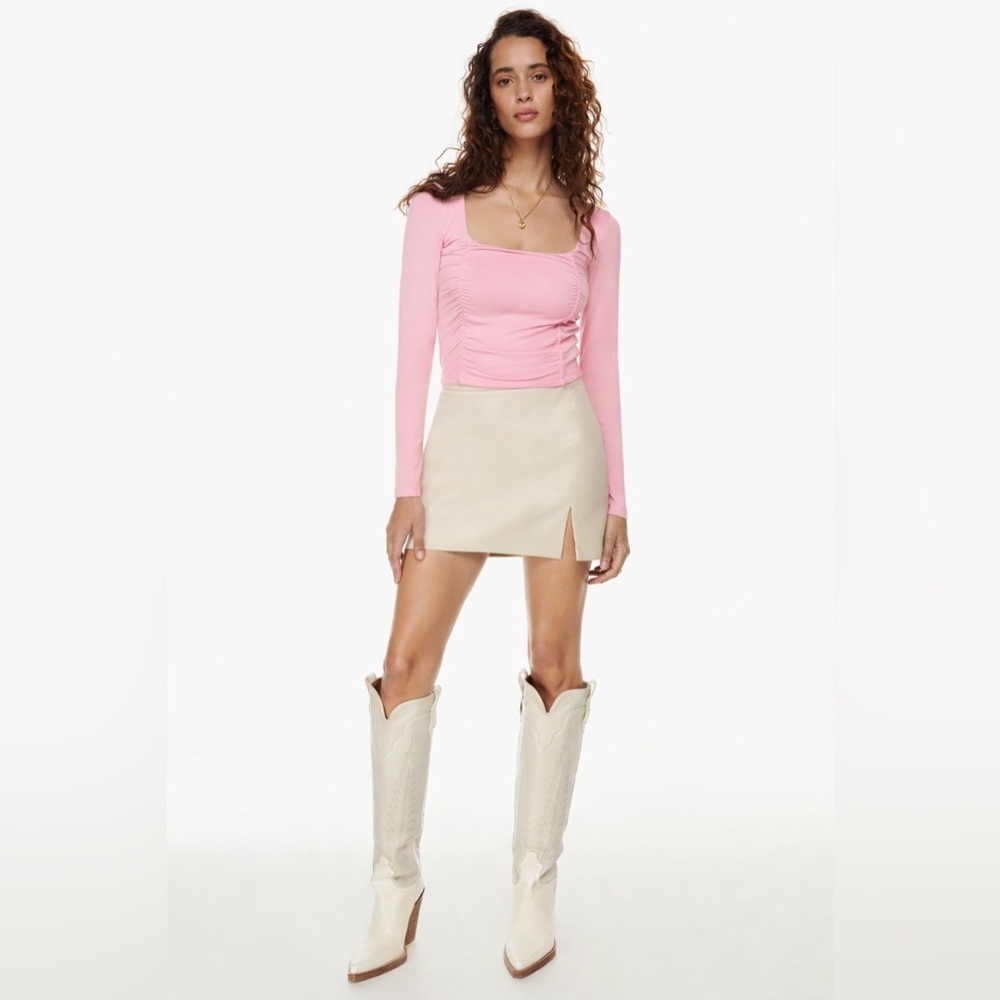 Aritzia Wilfred Lydia Square Neck Ruched Top in Poetic Pink Size Small
